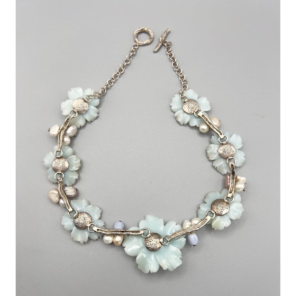 Whitney Kelly Sterling Silver Jade Flowers & Pearl Accents Necklace - Picture 11 of 14